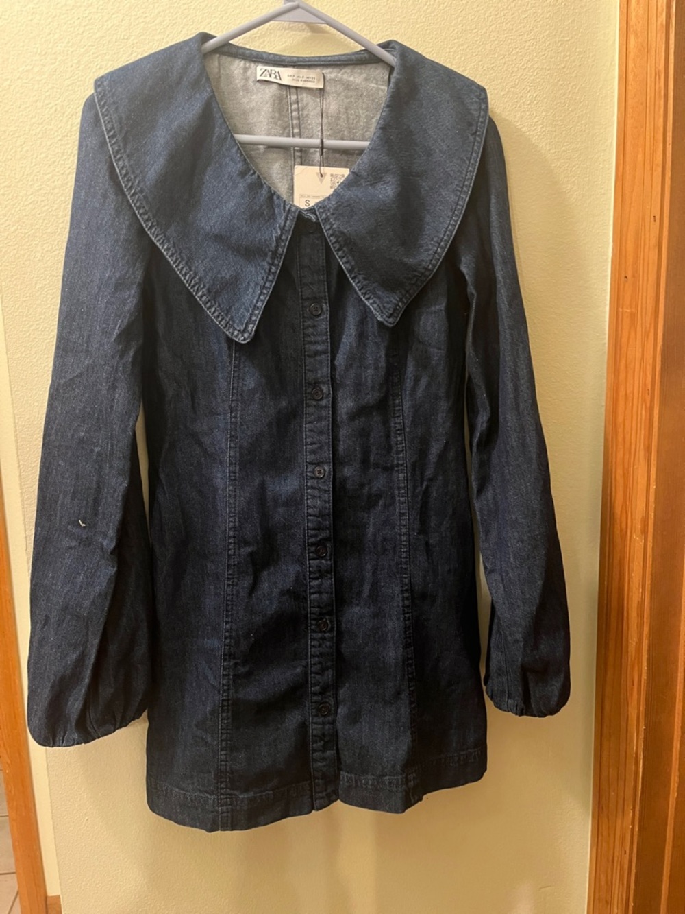 Zara Indigo Denim Dress with Oversized Pointed Collar